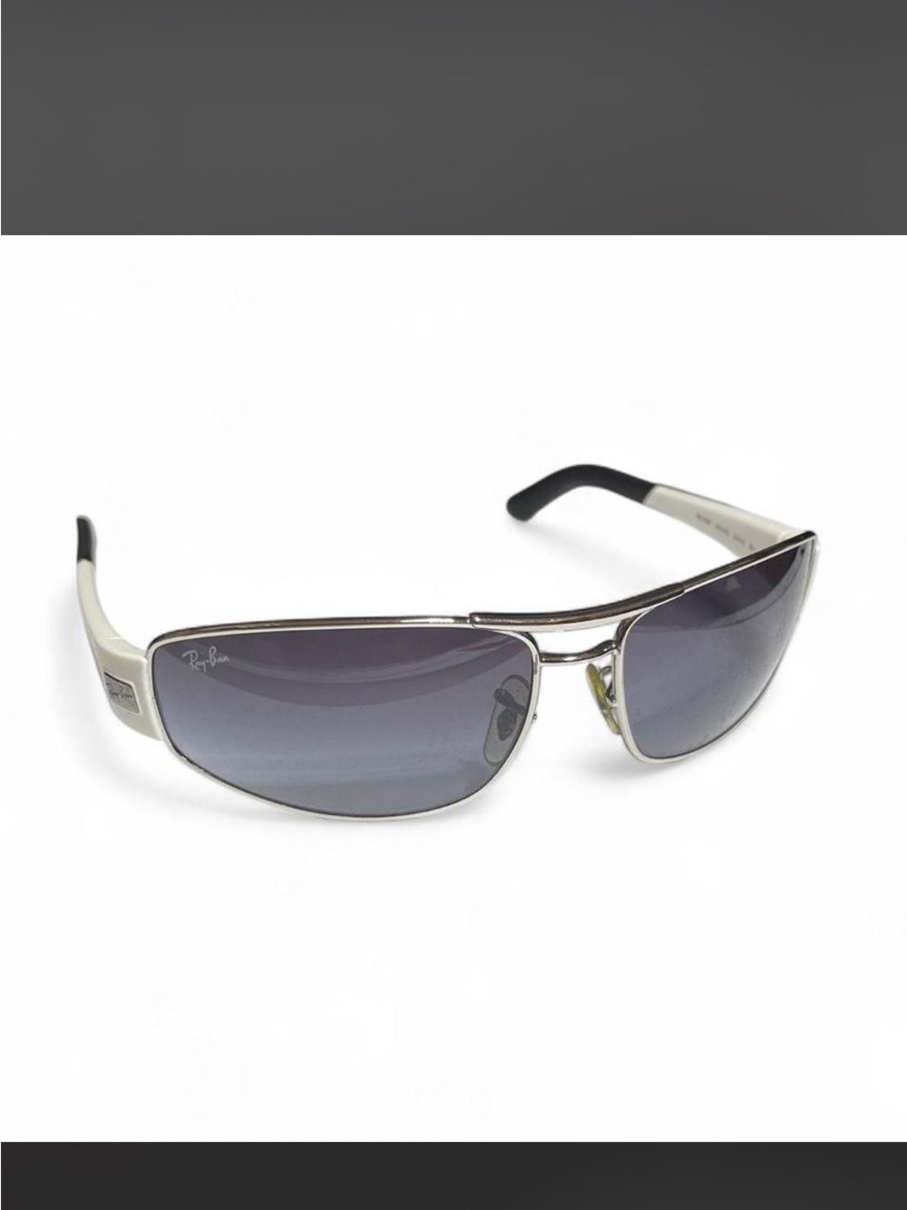 Ray-Ban Silver Frame Sunglasses with Gray Lenses and White Temples